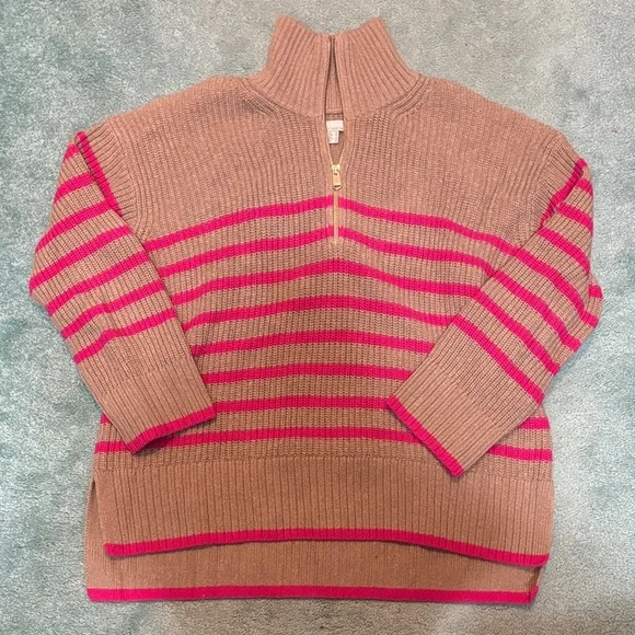 Barbour Brown and Pink Striped Turtleneck Sweater - Picture 1 of 6